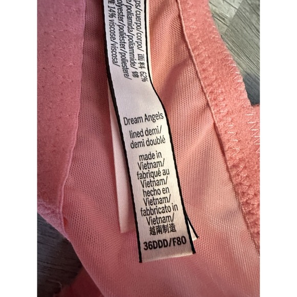 Victoria's Secret 36DDD Dream Angels Cross Dye Lace Lined Demi Bra Cocktail Pink - Picture 12 of 13